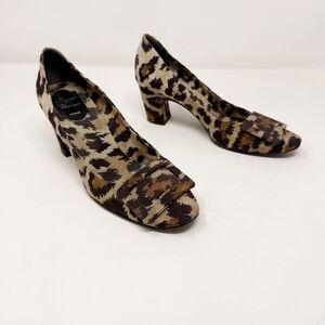 Roger Vivier Cloth Cheetah Animal Print Pumps Buckle Brown Size 36.5